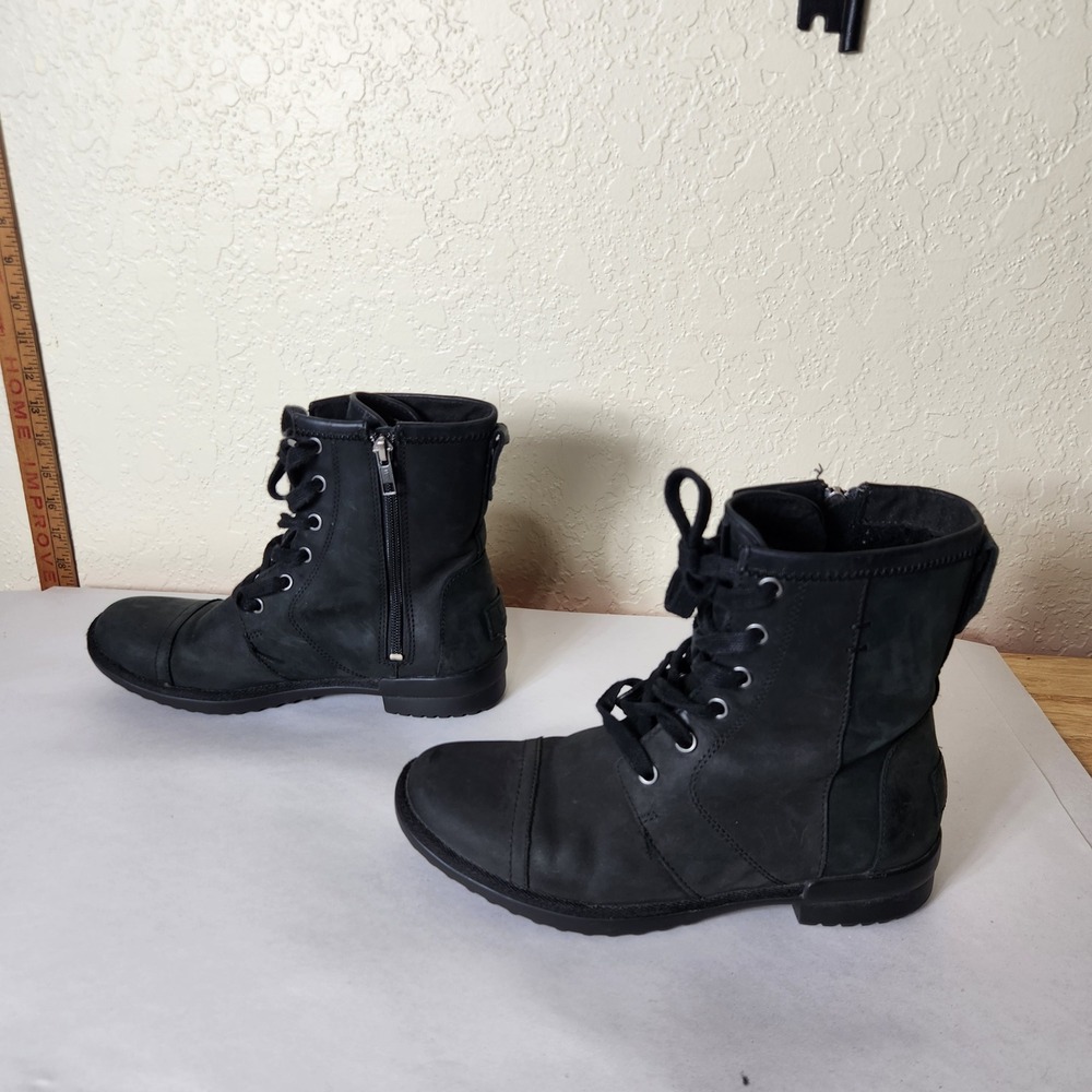 UGG Kesey Waterproof Black Leather Combat Boots 1103836 Womens 7